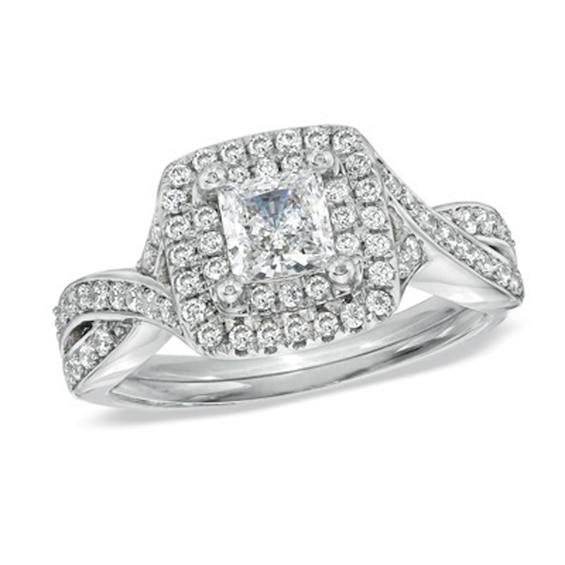 Previously Owned - Celebration Ideal 1 CT. T.w. Princess-Cut Diamond Engagement Ring in 14K White Gold (I/I1)