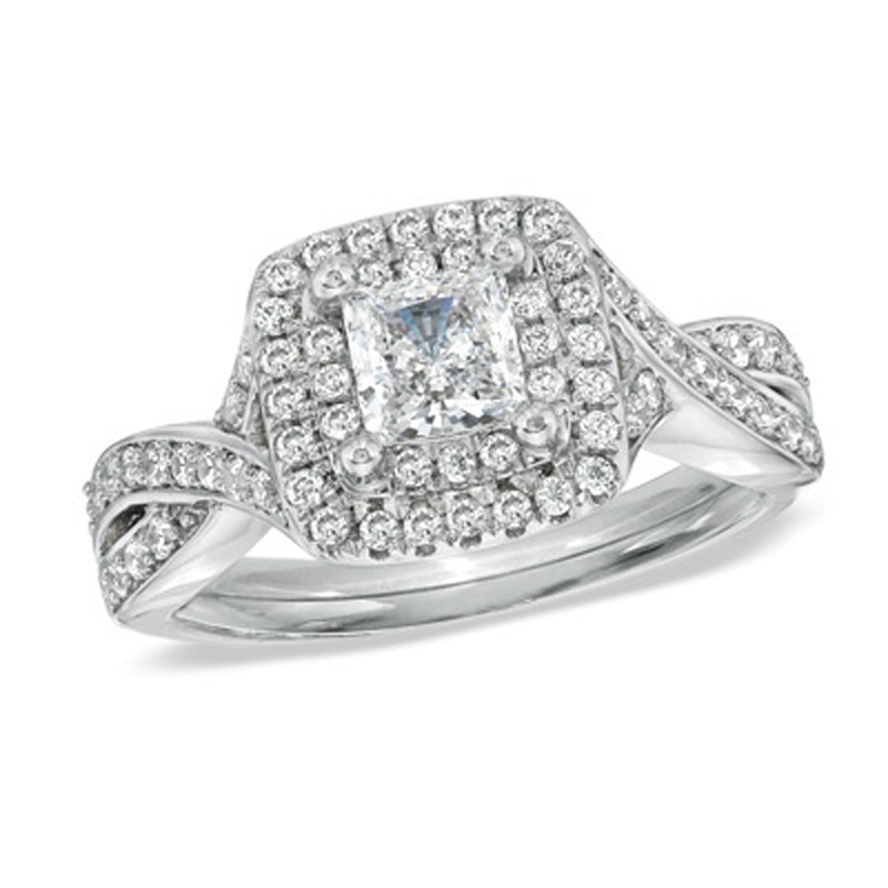 Main Image 1 of Previously Owned - Celebration Ideal 1  CT. T.W. Princess-Cut Diamond Engagement Ring in 14K White Gold (I/I1)