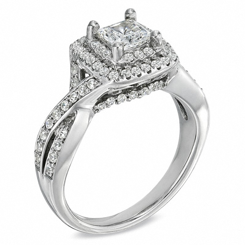 Main Image 2 of Previously Owned - Celebration Ideal 1  CT. T.W. Princess-Cut Diamond Engagement Ring in 14K White Gold (I/I1)