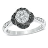 Thumbnail Image 1 of Previously Owned - 1/2 CT. T.W. Enhanced Black and White Diamond Flower Frame Ring in 10K White Gold