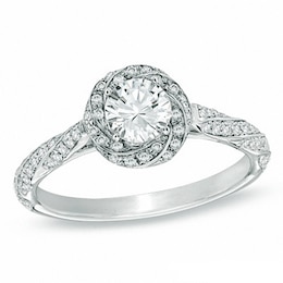 Previously Owned - Celebration Lux® 7/8 CT. T.W. Diamond Cascading Frame Engagement Ring in 14K White Gold (I/SI2)