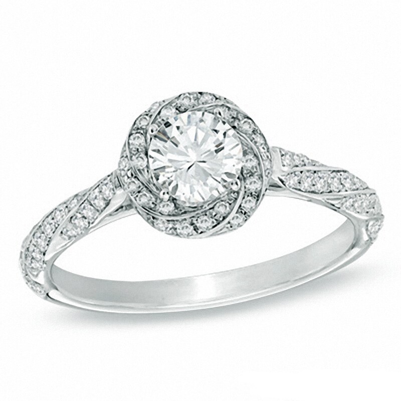 Main Image 1 of Previously Owned - Celebration Lux® 7/8 CT. T.W. Diamond Cascading Frame Engagement Ring in 14K White Gold (I/SI2)