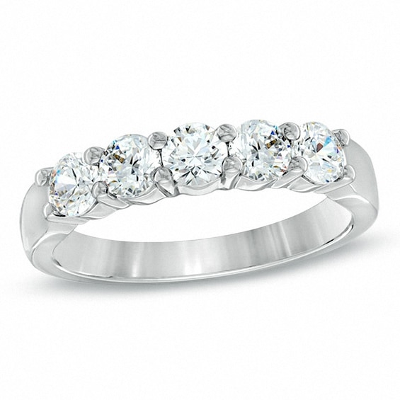 Previously Owned - Celebration Ideal 1 CT. T.w. Diamond Five Stone Anniversary Band in 14K White Gold (I/I1)