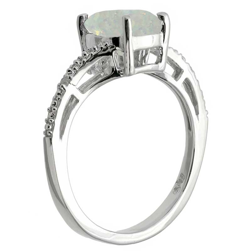 Main Image 2 of Previously Owned - Oval Lab-Created Opal and Diamond Accent Ring in Sterling Silver