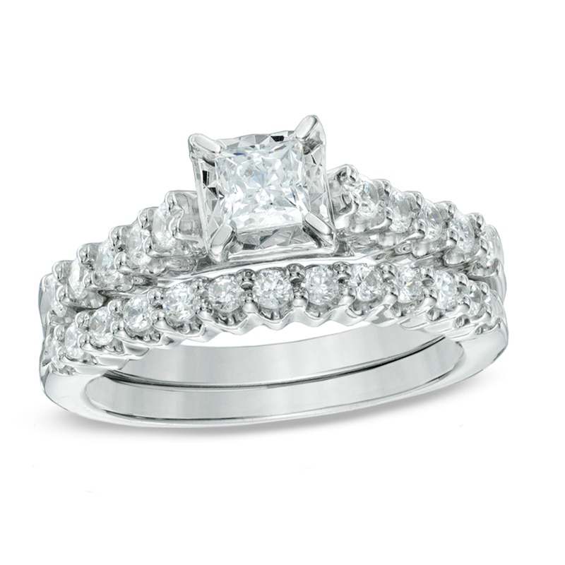 Main Image 1 of Previously Owned - 1 CT. T.W. Princess-Cut Diamond Bridal Set in 14K White Gold