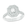 Thumbnail Image 1 of Previously Owned - Celebration Ideal 1 CT. T.W. Emerald-Cut Diamond Frame Engagement Ring in 14K White Gold (I/I1)