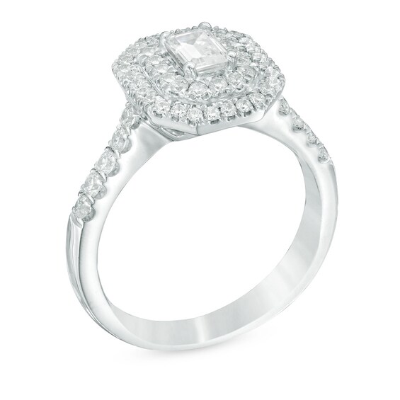Previously Owned - Celebration Ideal 1 CT. T.w. Emerald-Cut Diamond Frame Engagement Ring in 14K White Gold (I/I1)