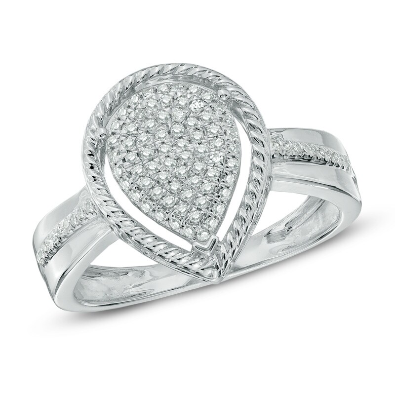 Main Image 1 of Previously Owned - 1/5 CT. T.W. Diamond Rope Frame Teardrop Ring in Sterling Silver