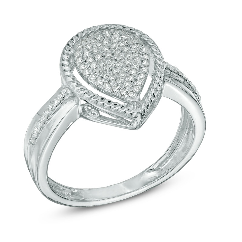 Main Image 2 of Previously Owned - 1/5 CT. T.W. Diamond Rope Frame Teardrop Ring in Sterling Silver