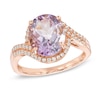 Thumbnail Image 1 of Previously Owned - Oval Rose de France Amethyst and Lab-Created White Sapphire Frame Bypass Ring in 10K Rose Gold