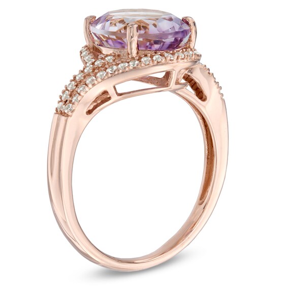 Previously Owned - Oval Rose de France Amethyst and Lab-Created White Sapphire Frame Bypass Ring in 10K Rose Gold