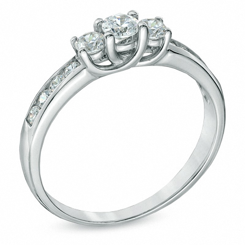 Main Image 2 of Previously Owned - 1/2 CT. T.W. Diamond Three Stone Engagement Ring in 10K White Gold