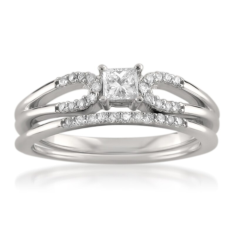 Main Image 2 of Previously Owned - 1/3 CT. T.W. Princess-Cut Diamond Split Shank Bridal Set in 14K White Gold