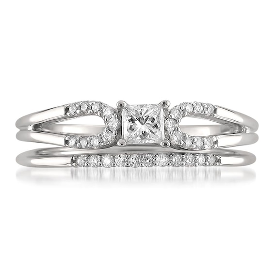 Previously Owned - 1/3 CT. T.w. Princess-Cut Diamond Split Shank Bridal Set in 14K White Gold