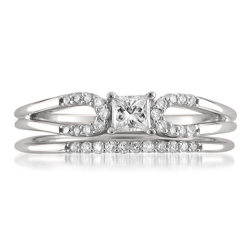 Main Image 3 of Previously Owned - 1/3 CT. T.W. Princess-Cut Diamond Split Shank Bridal Set in 14K White Gold