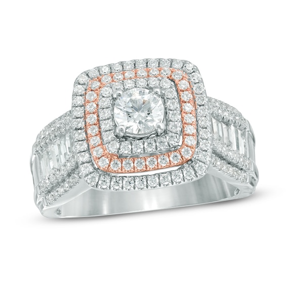 Previously Owned - 1-1/4 CT. T.w. Diamond Layered Frame Channel-Set Engagement Ring in 14K Two-Tone Gold