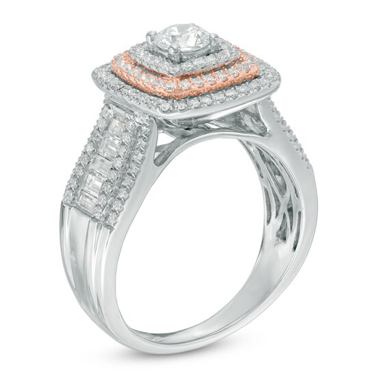 Previously Owned - 1-1/4 CT. T.w. Diamond Layered Frame Channel-Set Engagement Ring in 14K Two-Tone Gold