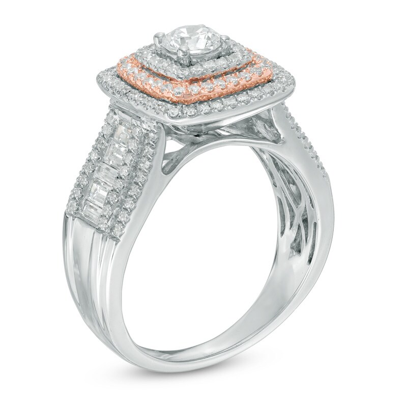 Main Image 2 of Previously Owned - 1-1/4 CT. T.W. Diamond Layered Frame Channel-Set Engagement Ring in 14K Two-Tone Gold