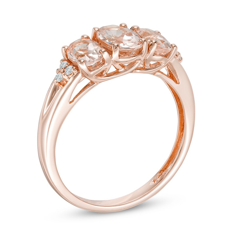 Main Image 2 of Previously Owned - Oval Morganite and Diamond Accent Three Stone with Tri-Sides Ring in 10K Rose Gold