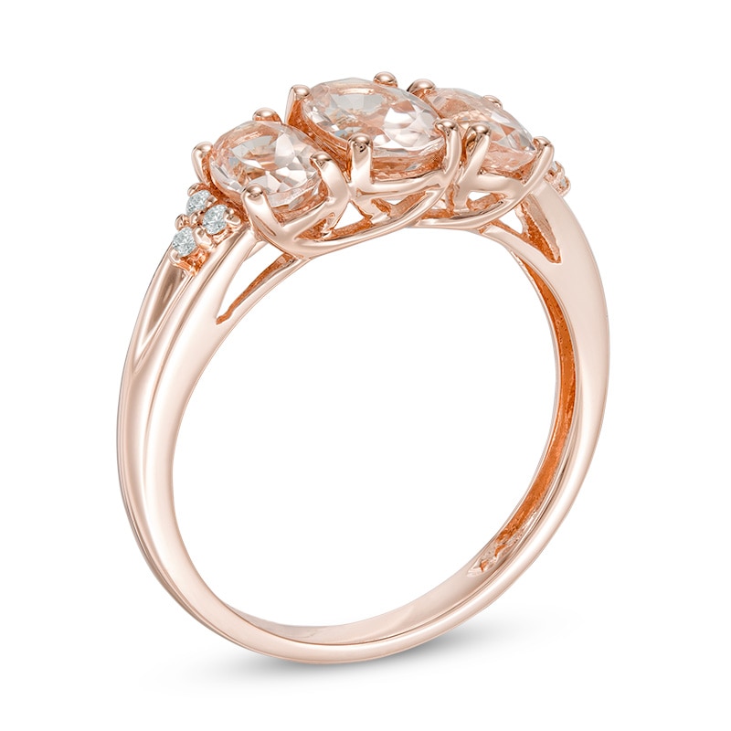 Previously Owned - Oval Morganite and Diamond Accent Three Stone with Tri-Sides Ring in 10K Rose Gold