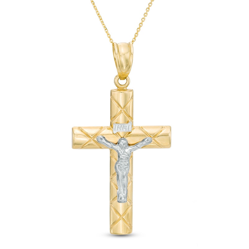 Main Image 1 of Previously Owned - Men's Diamond-Cut Crucifix Pendant in 10K Two-Tone Gold