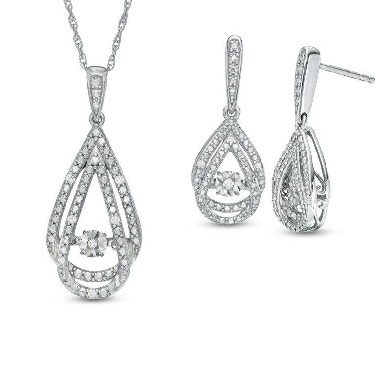 Main Image 1 of Previously Owned - 1/10 CT. T.W. Diamond Accent Teardrop Pendant and Earrings Set in Sterling Silver