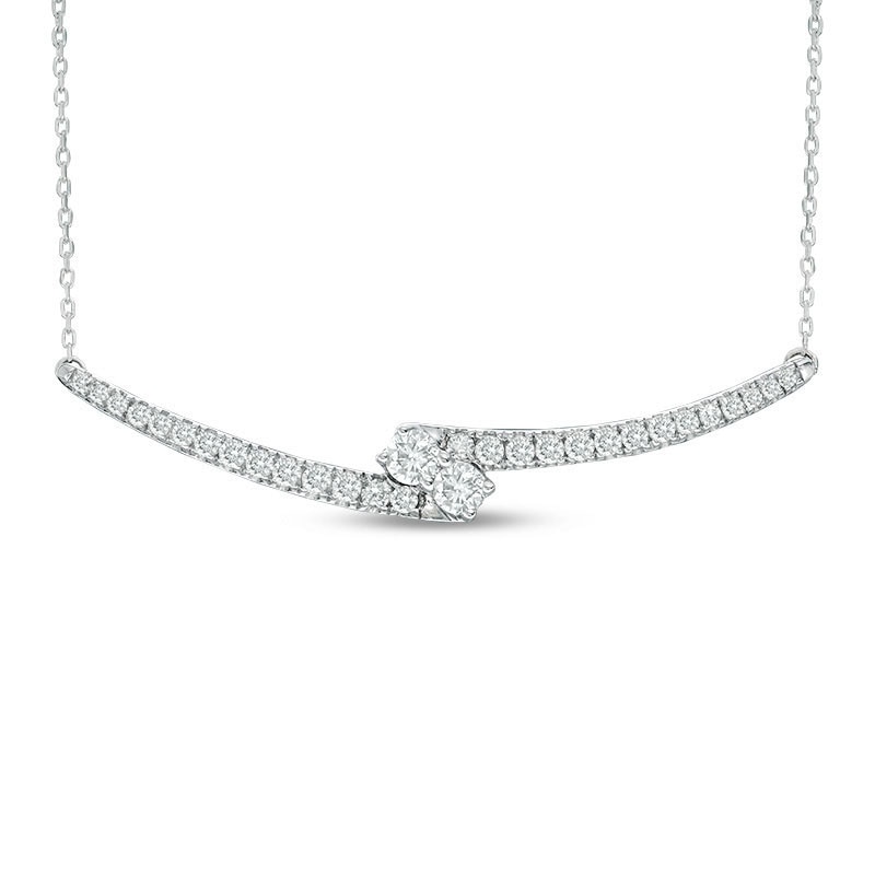 Main Image 1 of Previously Owned - Ever Us® 1/2 CT. T.W. Two-Stone Diamond Bypass Necklace in 14K White Gold - 17"