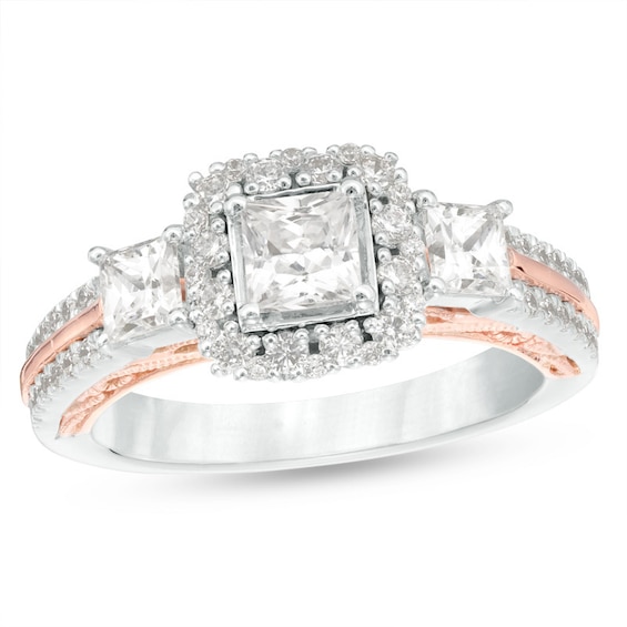 Previously Owned - Celebration Ideal 1-1/2 CT. T.w. Diamond Three-Stone Engagement Ring in 14K Two-Tone Gold