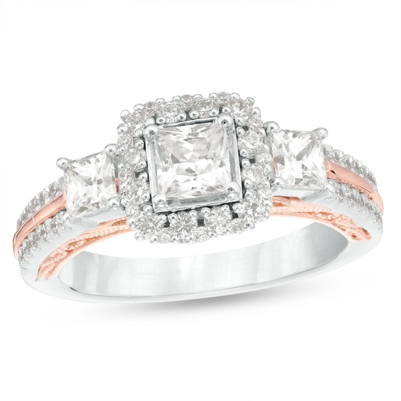 Main Image 1 of Previously Owned - Celebration Ideal 1-1/2 CT. T.W. Diamond Three-Stone Engagement Ring in 14K Two-Tone Gold
