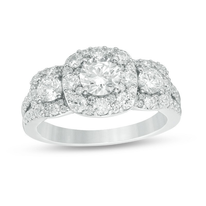 Main Image 1 of Previously Owned - Love's Destiny by Zales 1-5/8 CT. T.W. Diamond Three Stone Engagement Ring in 14K White Gold