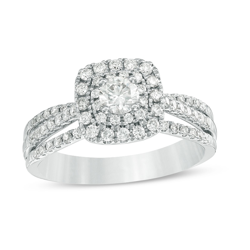 Previously Owned - 3/4 CT. T.W. Diamond Double Cushion Frame Multi-Row ...