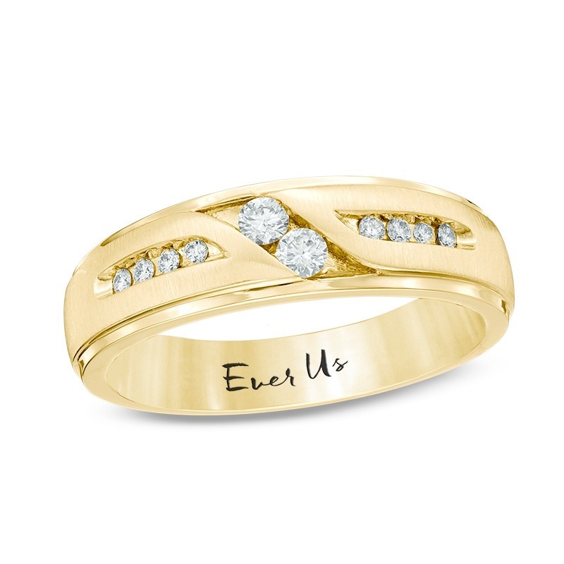Main Image 1 of Previously Owned - Ever Us® Men's 1/4 CT. T.W. Two Stone Diamond Satin Slant Band in 14K Gold
