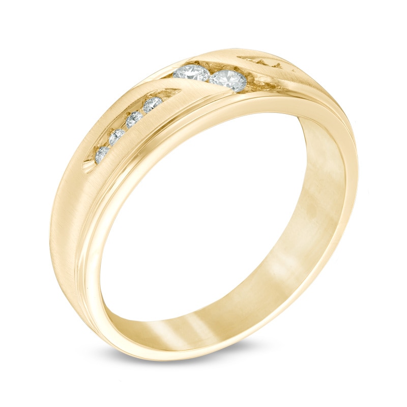 Main Image 2 of Previously Owned - Ever Us® Men's 1/4 CT. T.W. Two Stone Diamond Satin Slant Band in 14K Gold