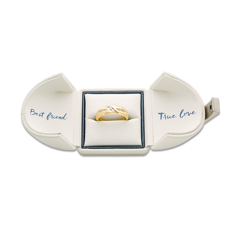 Main Image 3 of Previously Owned - Ever Us® Men's 1/4 CT. T.W. Two Stone Diamond Satin Slant Band in 14K Gold