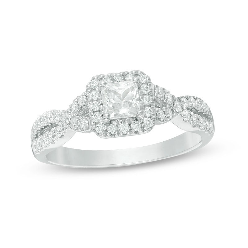 Main Image 1 of Previously Owned - Celebration Ideal 3/4 CT. T.W. Princess-Cut Diamond Frame Engagement Ring in 14K White Gold (I/I1)