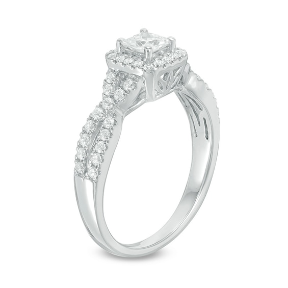 Previously Owned - Celebration Ideal 3/4 CT. T.w. Princess-Cut Diamond Frame Engagement Ring in 14K White Gold (I/I1)