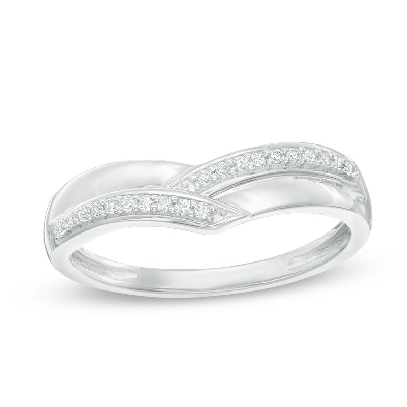 Main Image 1 of Previously Owned - 1/10 CT. T.W. Diamond Contour Wedding Band in 10K White Gold