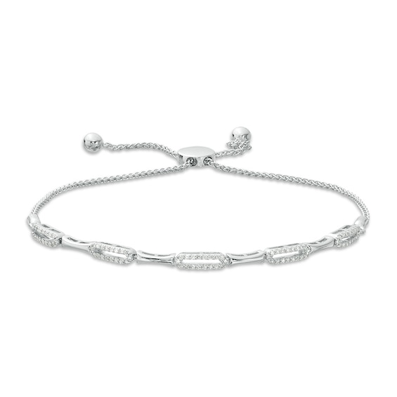 Previously Owned - 1/4 CT. T.w. Diamond Alternating Geometric Bolo Bracelet in 10K White Gold - 9.25"