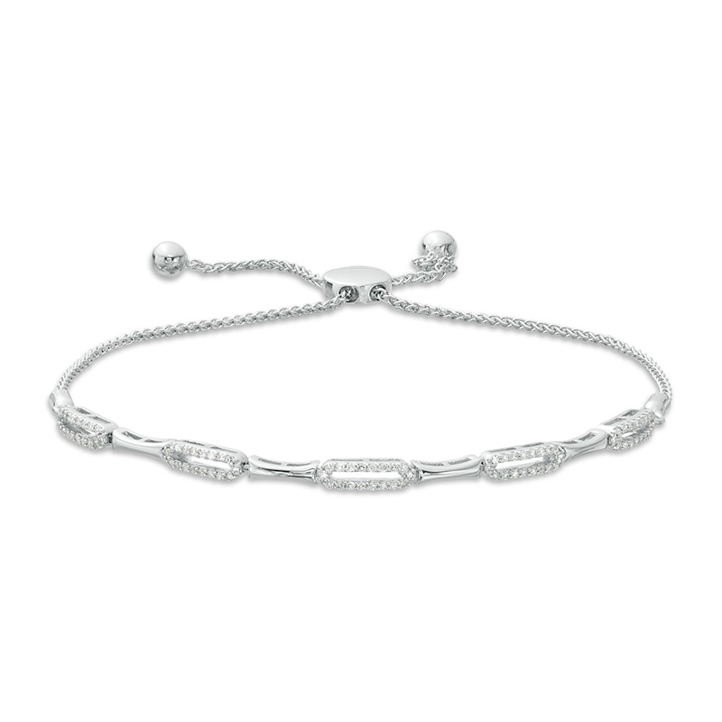 Main Image 1 of Previously Owned - 1/4 CT. T.W. Diamond Alternating Geometric Bolo Bracelet in 10K White Gold - 9.25"