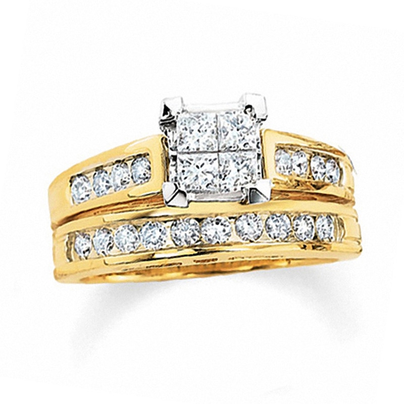 Previously Owned - 2 CT. T.W. Quad Princess-Cut Diamond Bridal Set in 14K Gold