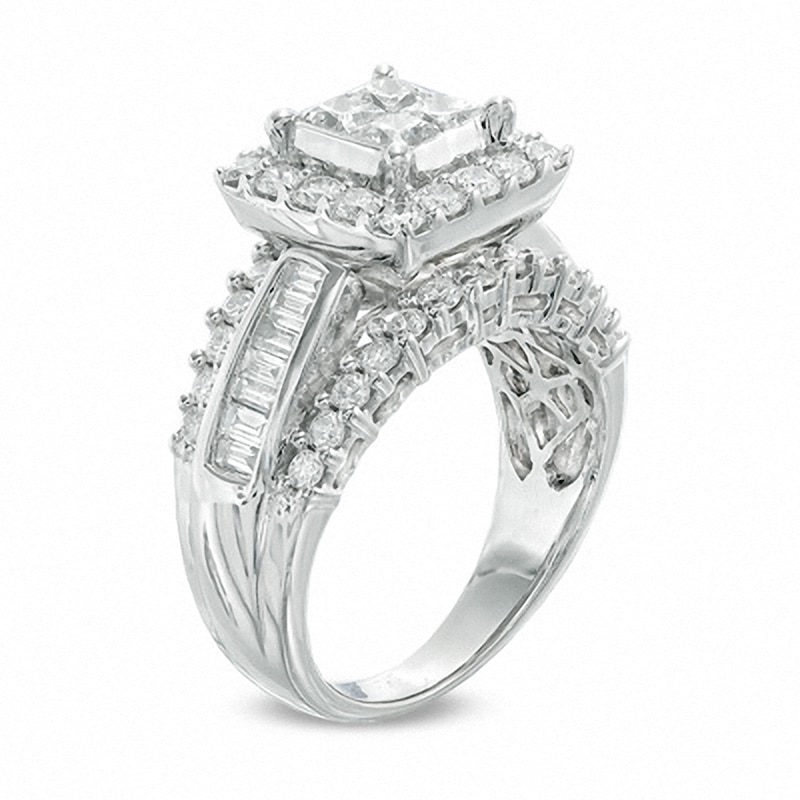 Main Image 2 of Previously Owned - 2 CT. T.W. Quad Princess-Cut and Baguette Diamond Engagement Ring in 14K White Gold