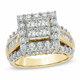 Previously Owned - 3 CT. T.W. Quad Princess-Cut Diamond Frame Ring in 14K Gold