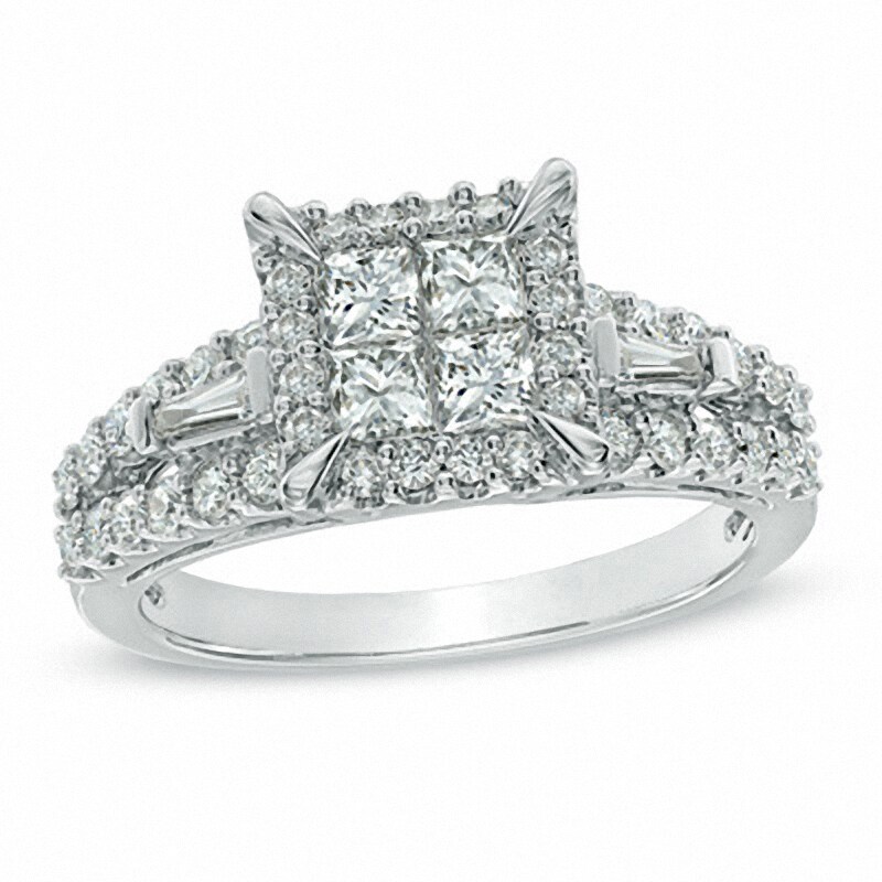 Main Image 1 of Previously Owned - 1-1/5 CT. T.W. Quad Princess-Cut Diamond Engagement Ring in 14K White Gold