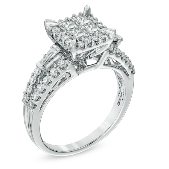 Previously Owned - 1-1/5 CT. T.W. Quad Princess-Cut Diamond Engagement Ring in 14K White Gold Previously Owned - 1-1/5 CT. T.W. Quad Princess-Cut Diamond Engagement Ring in 14K White Gold