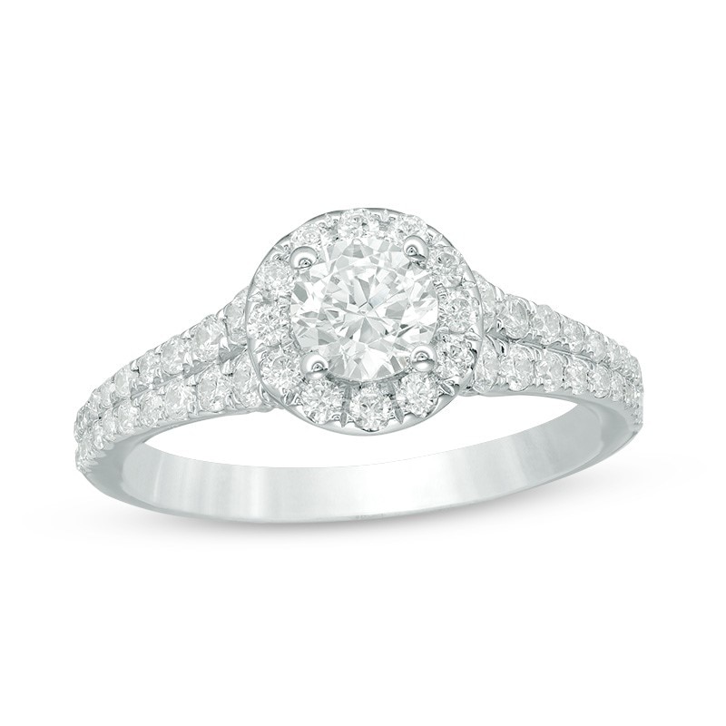 Previously Owned - Celebration Ideal 1-1/4 CT. T.W. Diamond Frame Engagement Ring in 14K White Gold