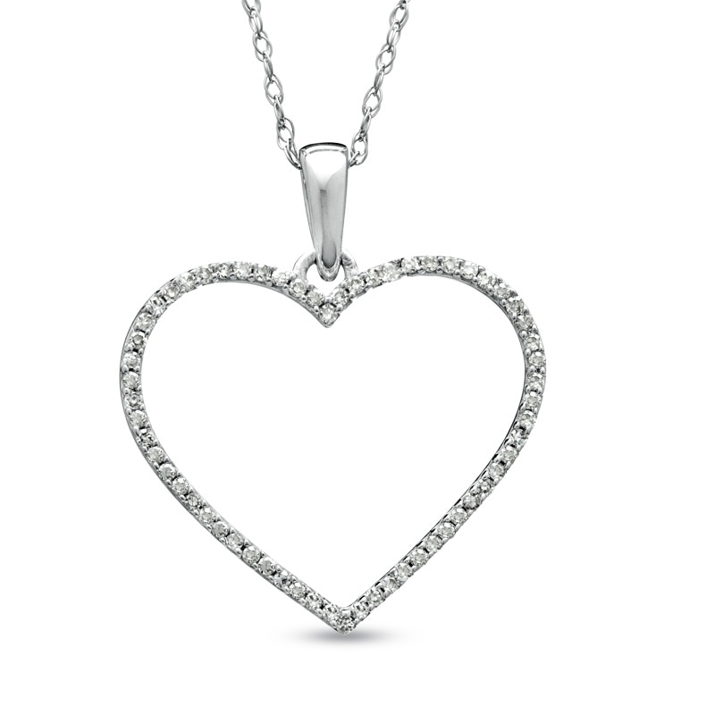 Previously Owned - 1/8 CT. T.W. Diamond Heart Outline Pendant in 10K White Gold