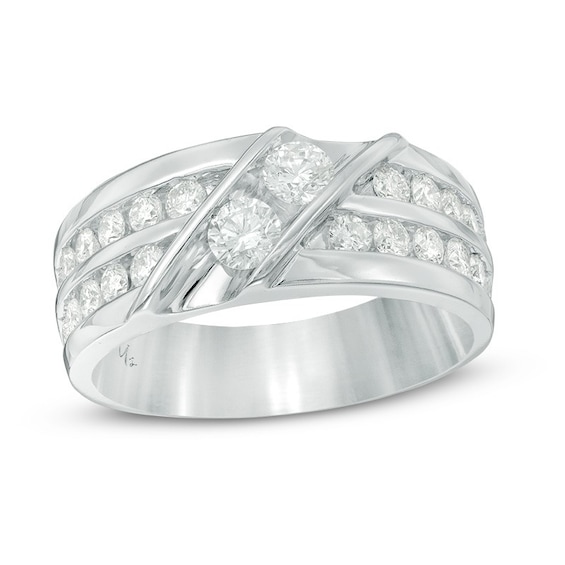Previously Owned - Ever Us® 1-1/2 CT. T.w. Two-Stone Diamond Satin Slant Band in in 10K White Gold