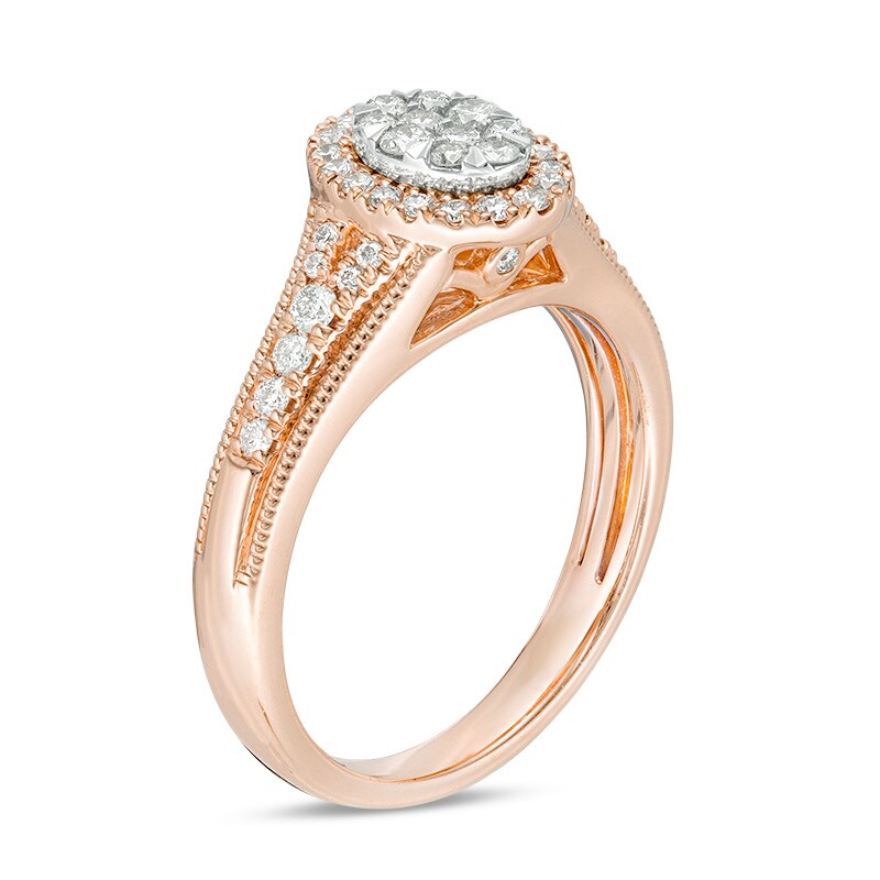 Main Image 2 of Previously Owned - 1/2 CT. T.W. Composite Diamond Oval Frame Vintage-Style Engagement Ring in 10K Rose Gold