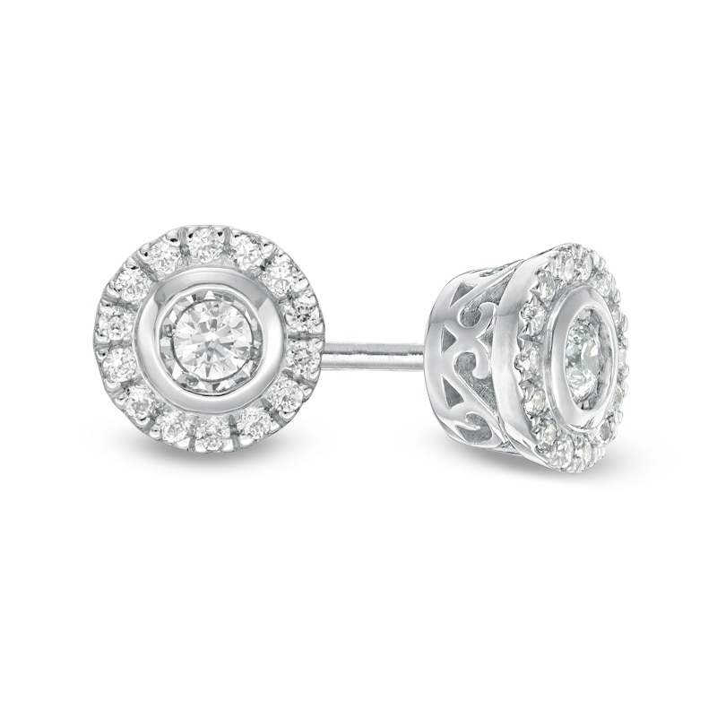 Main Image 1 of Previously Owned - 1/5 CT. T.W. Diamond Frame Stud Earrings in 10K White Gold