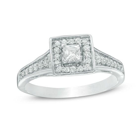 Previously Owned - 3/8 CT. T.w. Princess-Cut Diamond Frame Engagement Ring in 10K White Gold